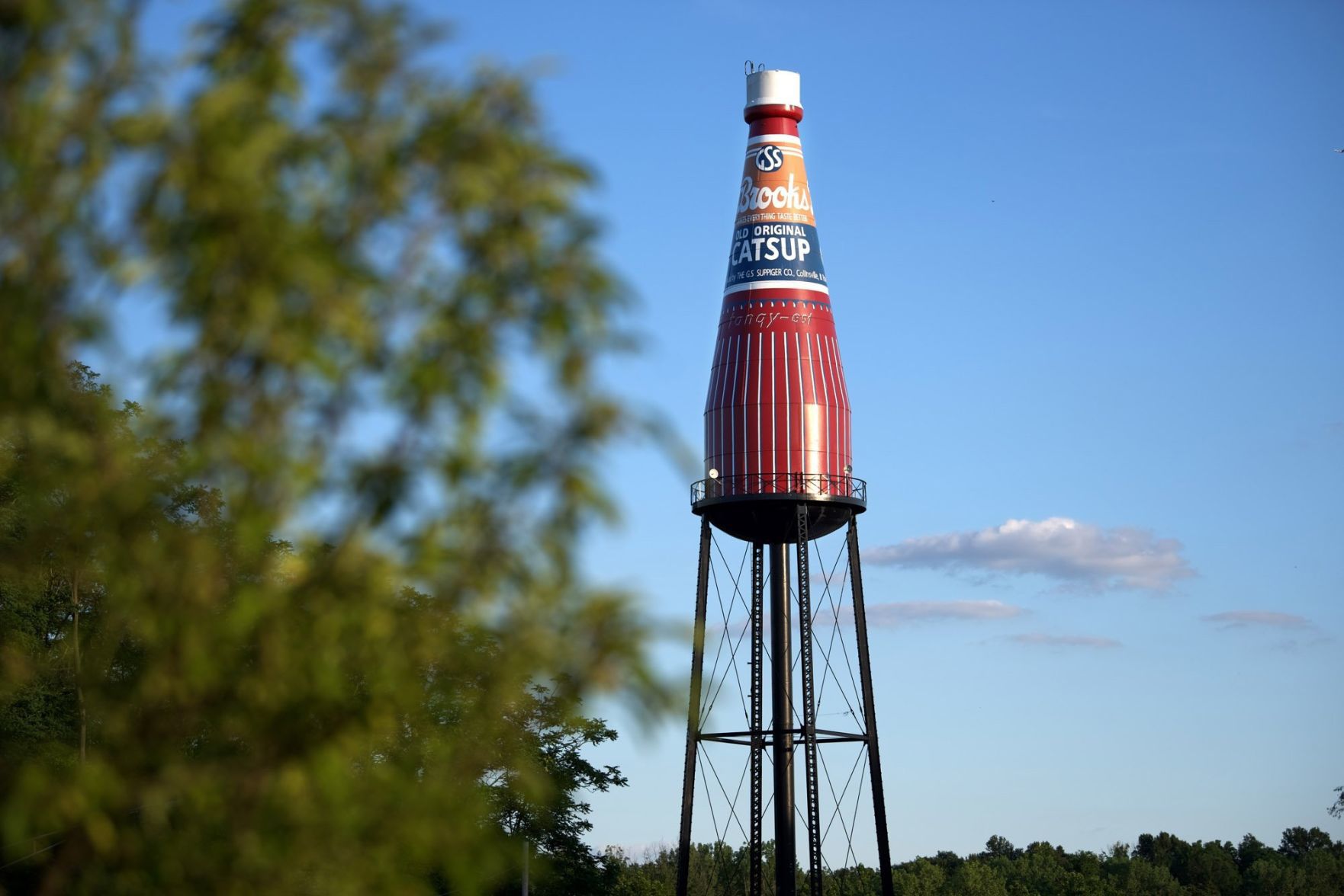 Catsup bottle water tower and condiment sachet
